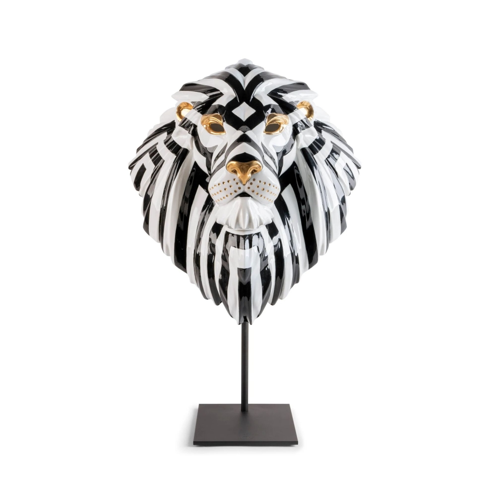 Lladrò Black-Gold Lion Mask Porcelain Sculpture