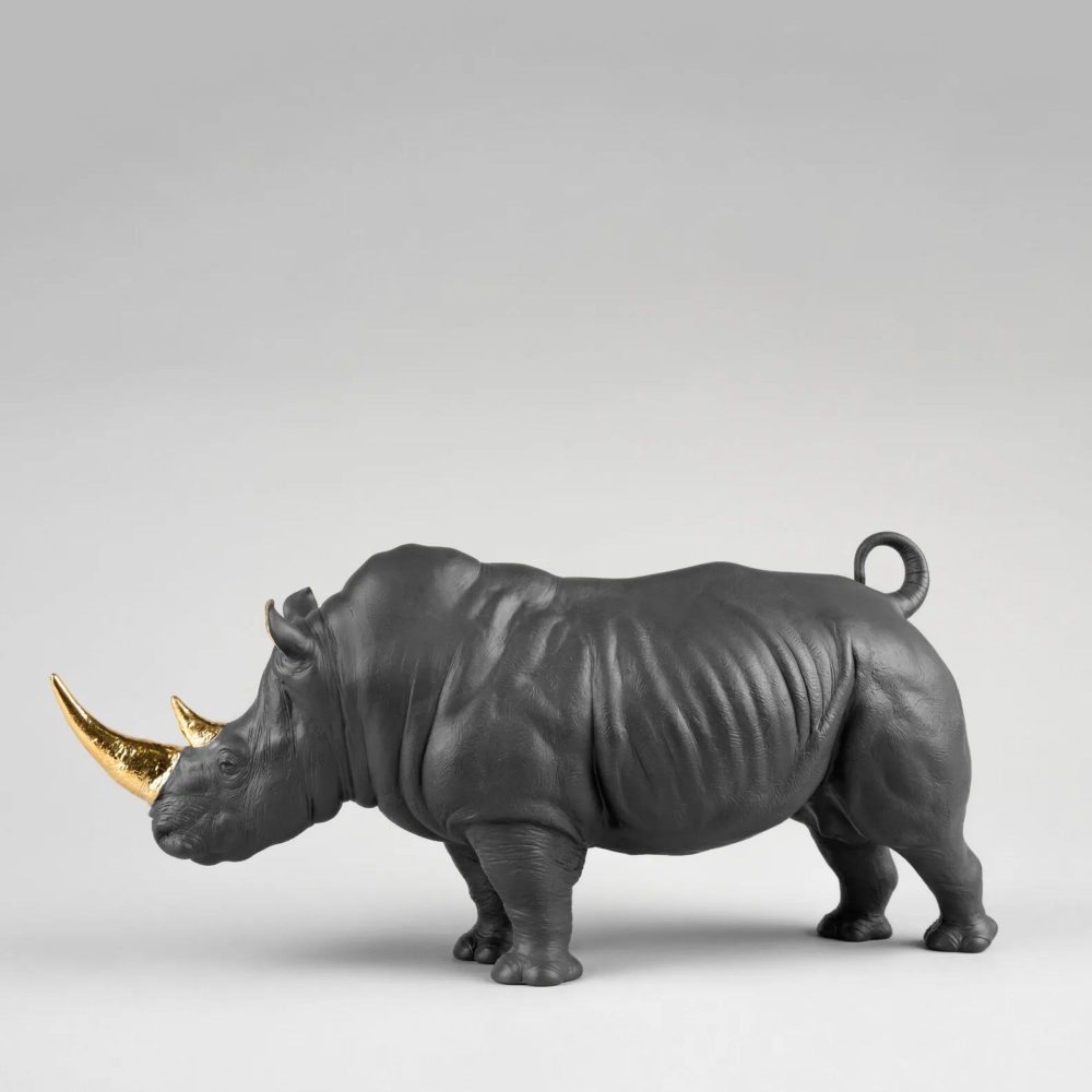 Lladrò Black-Gold Rhinoceros porcelain sculpture - Limited Edition