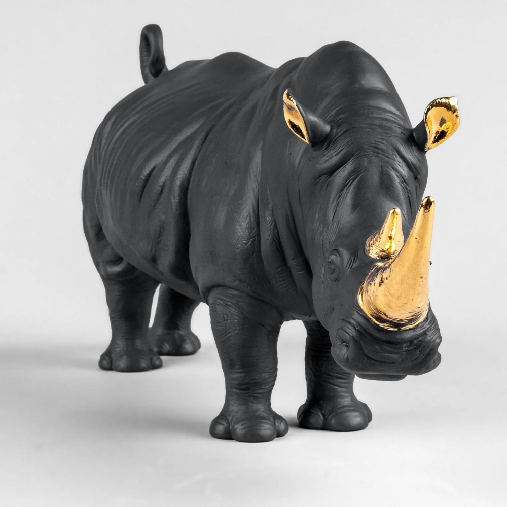 Lladrò Black-Gold Rhinoceros porcelain sculpture - Limited Edition