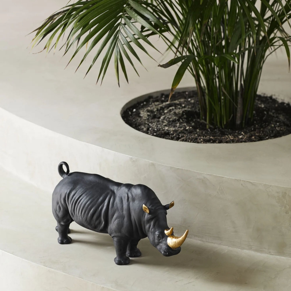 Lladrò Scultura in porcellana Rinoceronte Nero-Oro - Edizione Limitata