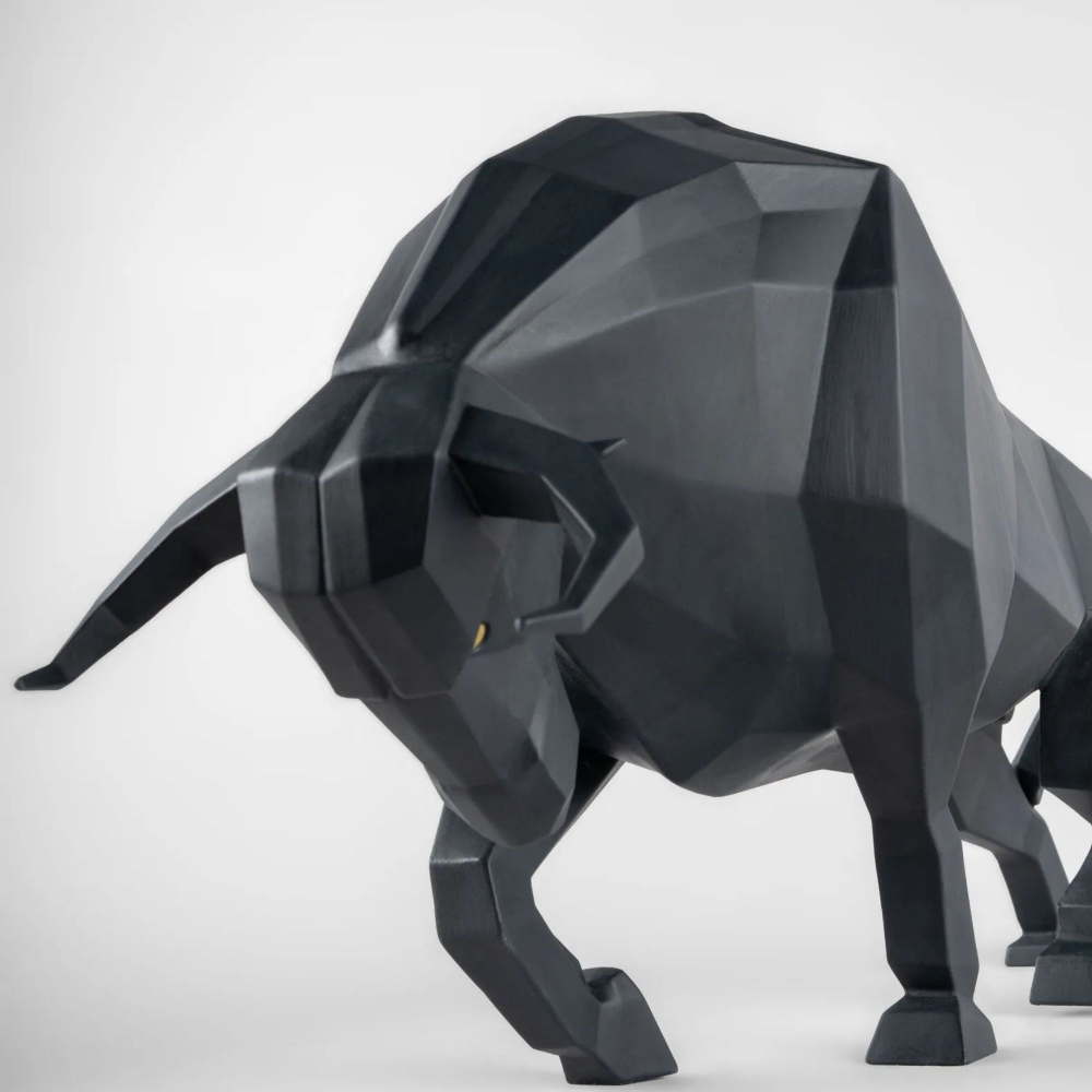 Lladrò Matte Black Bull Porcelain Sculpture