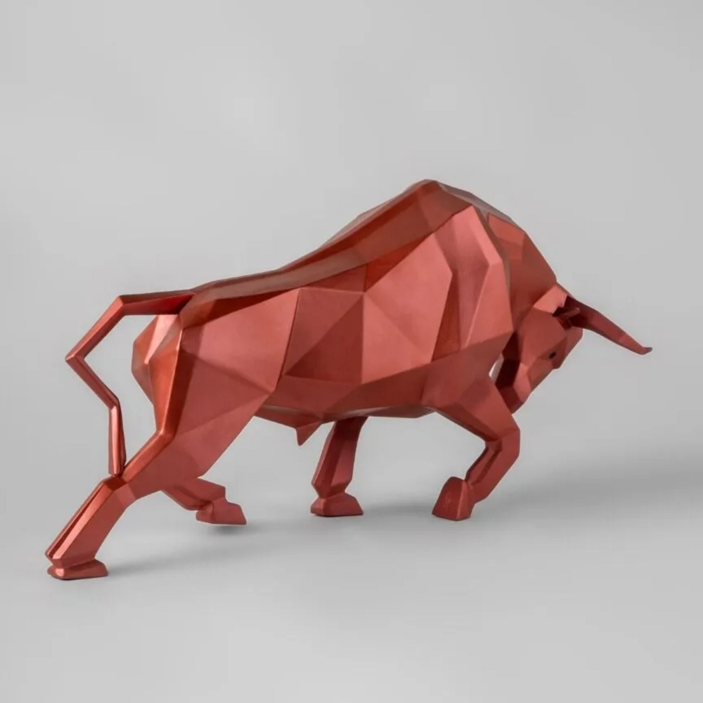 Lladrò Scultura in porcellana Toro Rosso Metallizzato