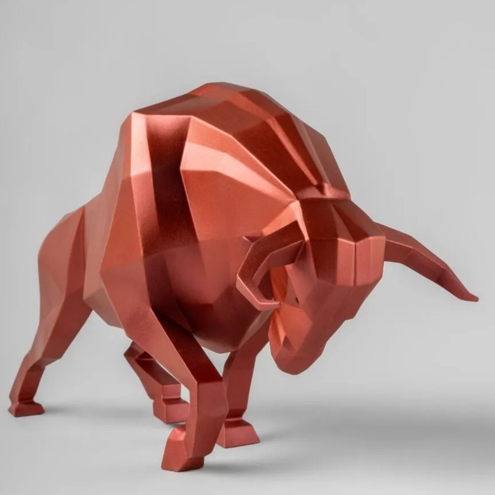 Lladrò Scultura in porcellana Toro Rosso Metallizzato