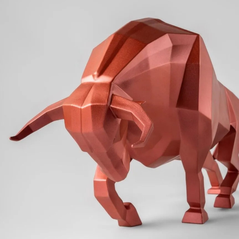 Lladrò Metallic Red Bull Porcelain Sculpture