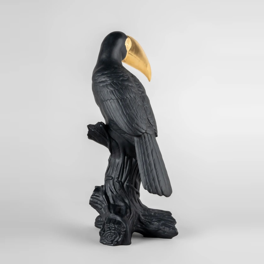 Lladrò Scultura in porcellana Tucano Nero-Oro - Edizione Limitata