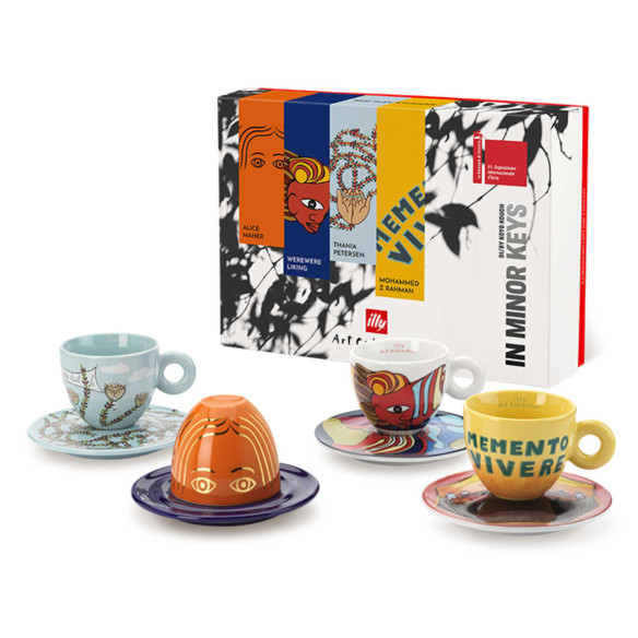4 tazze cappuccino Illy Art Collection Biennale 2026 - Maher, Werewere, Petersen e Rahman