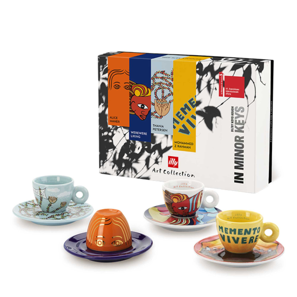 4 tazzine espresso Illy Art Collection Biennale 2026 - Maher, Werewere, Petersen e Rahman