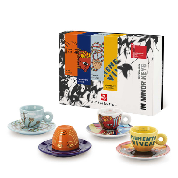 4 tazzine espresso Illy Art Collection Biennale 2026 - Maher, Werewere, Petersen e Rahman